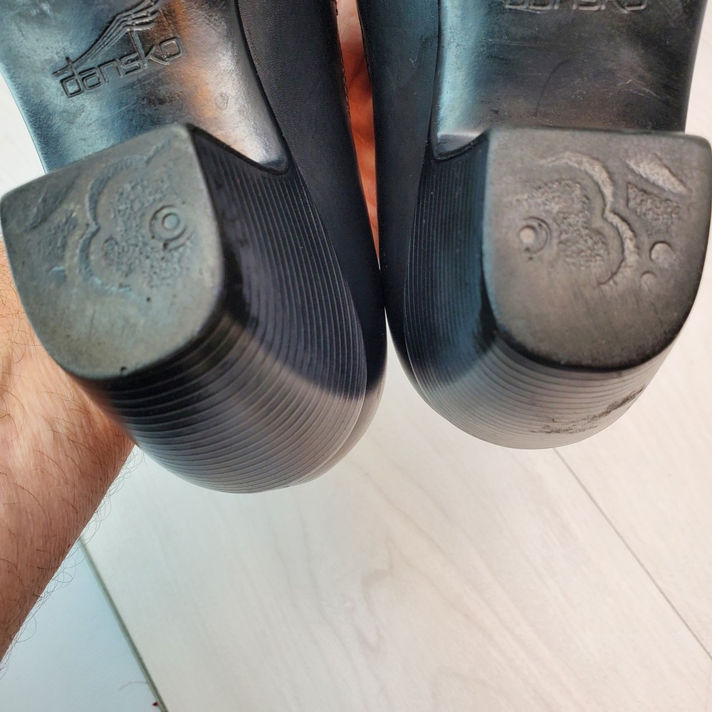 Dansko Black Leather Slip On Block‎ Heel Loafers Women Size 38 - Picture 15 of 16